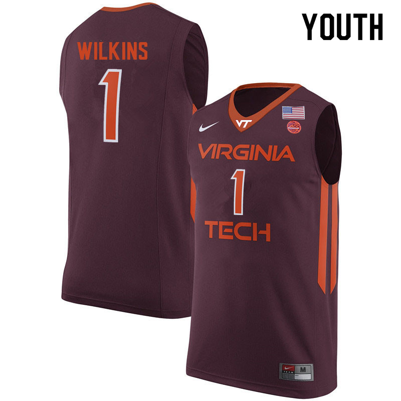 Youth #1 Isaiah Wilkins Virginia Tech Hokies College Basketball Jerseys Sale-Maroon
